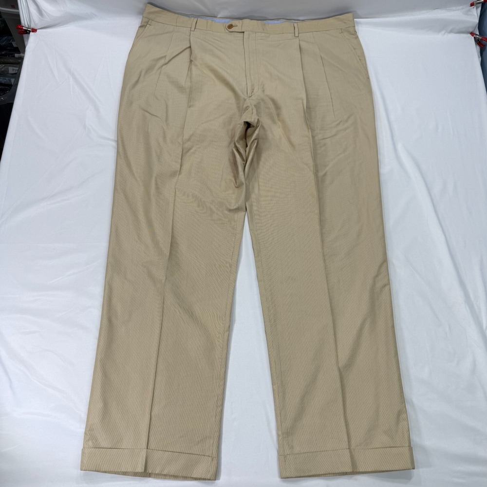 Gitman Sport Cotton Silk Dress Pants Men 45x32 Beige Straight Pleated Cuff Italy